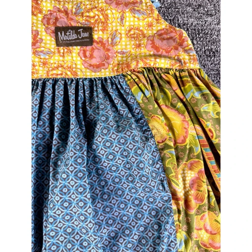 Matilda Jane You & Me Leona Knot Dress Girls 8 Multicolor Patchwork Floral Print